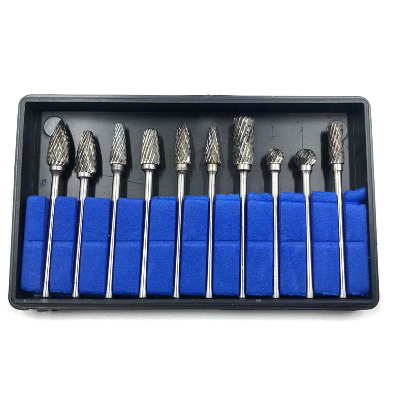 Carbide End Mill - タングステンカーバイド歯科用バーキット、フライス、鋼研削ヘッド、実験室用バリ、歯のドリル、2.35, 10個