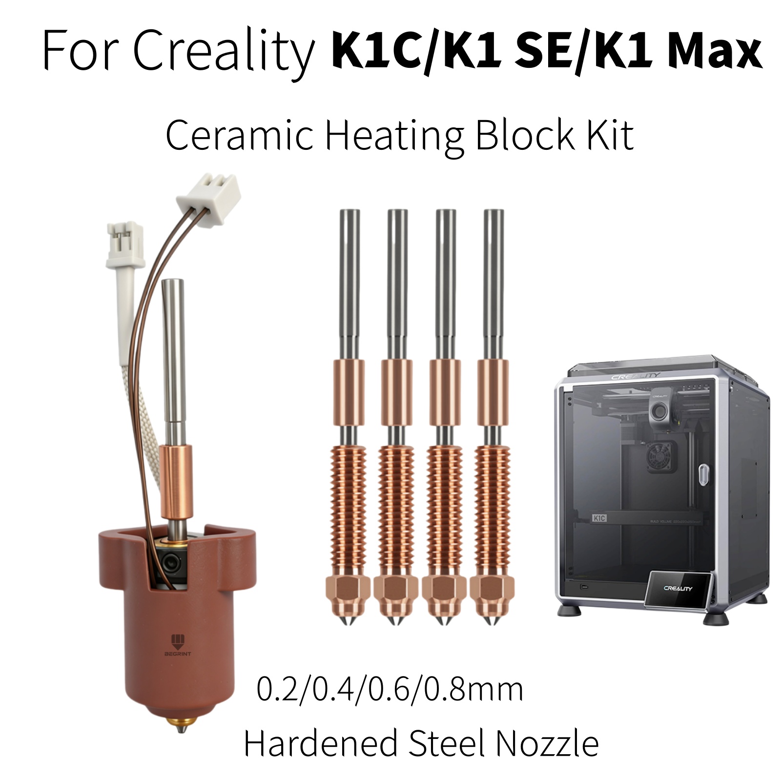 Aluminium Profile 2020 - Creality K1C K1 MAX ホットエンド用セラミック加熱ブロック、クイックスワップノズル 0.2-0.8