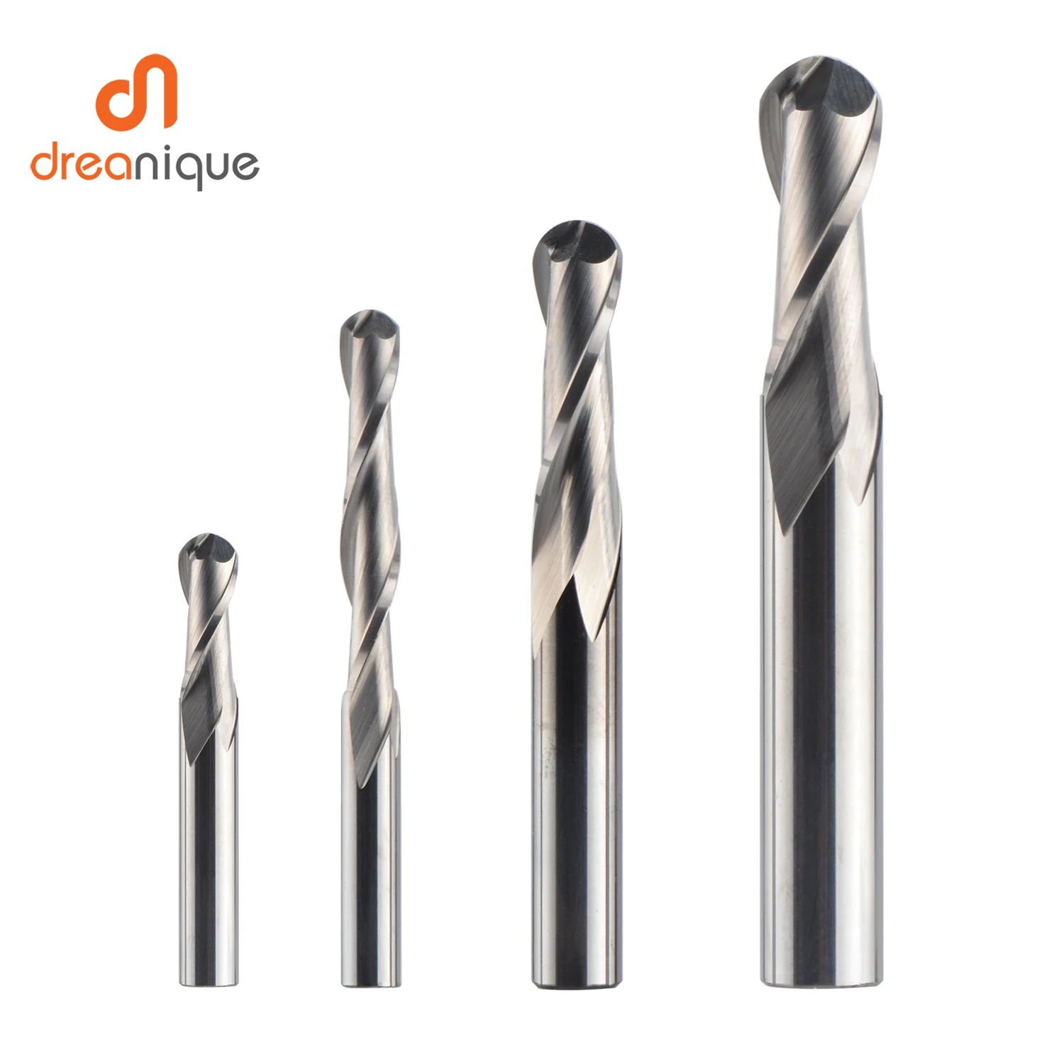 End Mill Set - Dreanique-カーバイドボールノーズエンドミリングカッター、木材およびアルミニウム用ルータービット、2フルート、R0.5-R4.0, 1個